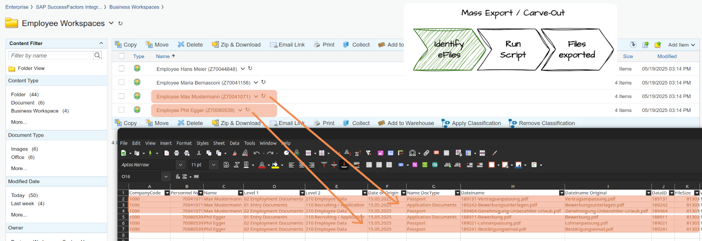 Massen Export Carveout - Mitarbeiterakten identifizieren